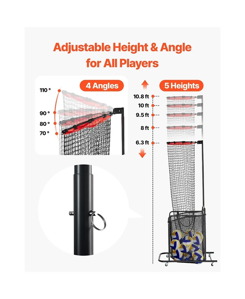 Sevorley Volleyball Setter Training Net with Wheeled Cart, Adjustable Height