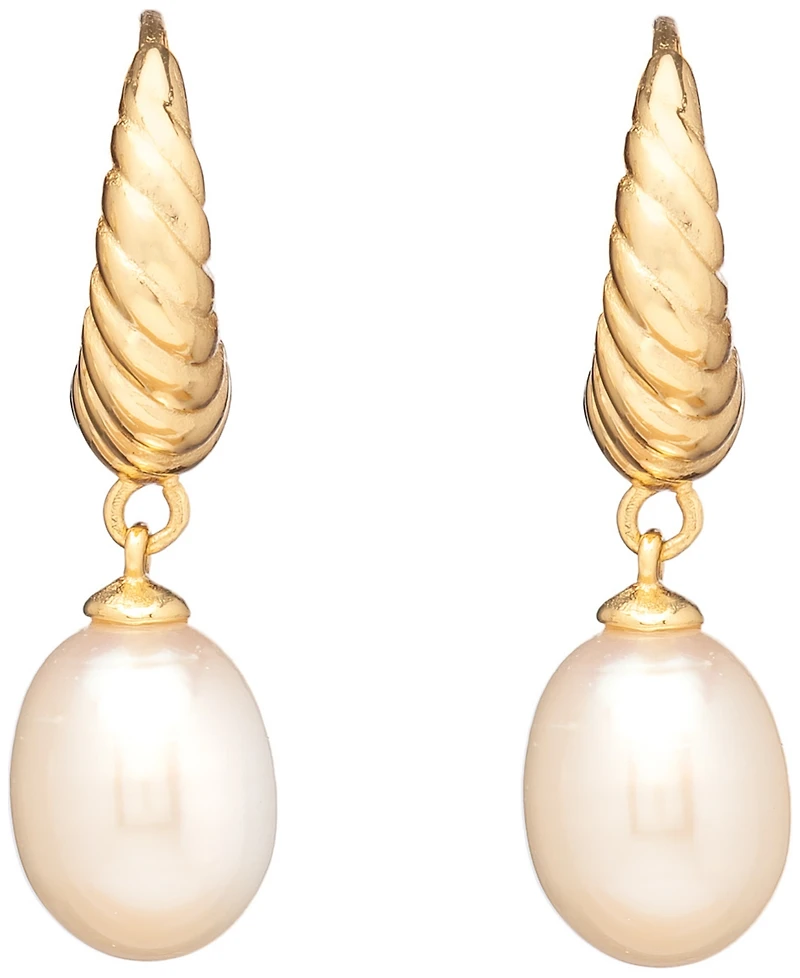 Macy's Cultured Freshwater Pearl (7x9mm) Huggie Hoop Earrings in 18k Gold Over Sterling Silver