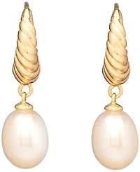 Macy's Cultured Freshwater Pearl (7x9mm) Huggie Hoop Earrings in 18k Gold Over Sterling Silver