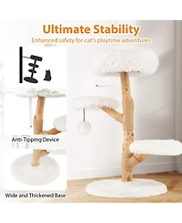 Hongge 35 Inch Solid Pear Wood Cat Tree with Plush Perch and Jute Scratching Posts