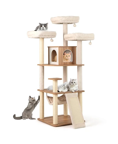 Hongge 68 Inch Cat Tree with 3 Padded Perches Private Condo and Sisal Scratching Posts