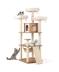 Hongge 68 Inch Cat Tree with 3 Padded Perches Private Condo and Sisal Scratching Posts