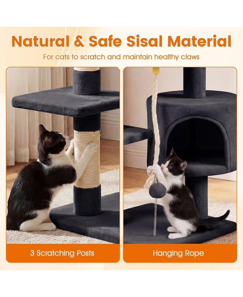 Hongge 36 Inch Kitten Tower with Condo Plush Perch and 3 Sisal Scratching Posts