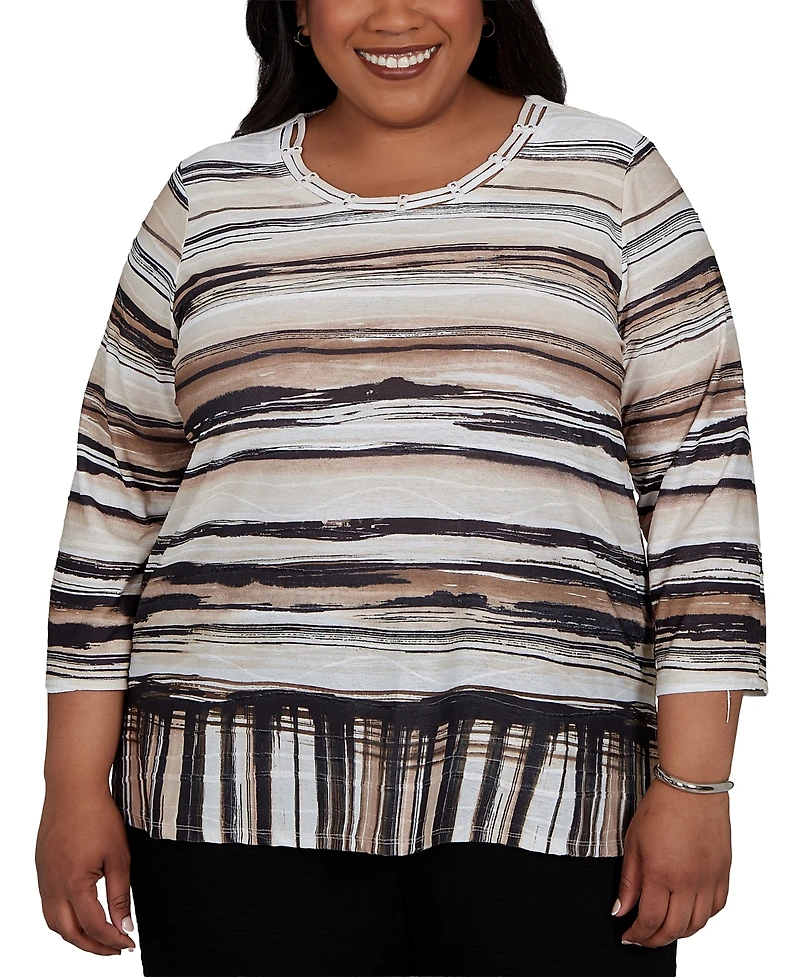 Alfred Dunner Plus Travel Advisory Scratched Stripes Knit Top