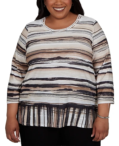 Alfred Dunner Plus Travel Advisory Scratched Stripes Knit Top