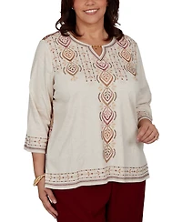 Alfred Dunner Plus Union Square Medallion Embroidered Printed Back Top