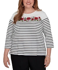 Alfred Dunner Plus Classic Poinsettia Stripe Knit Top