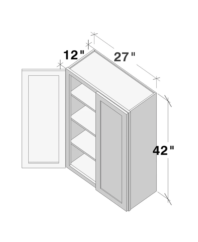 Boyel Living Standard Wall Cabinet 2 Door 3 Shelves, Ready to Assemble Kitchen Cabinet with Solid Wood Frame