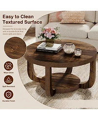Tribesigns Round Coffee Table,31.5" 2-Tier Coffee Table with Storage Shelf,Rustic Wooden Center Table with Thick Tabletop for Living Room