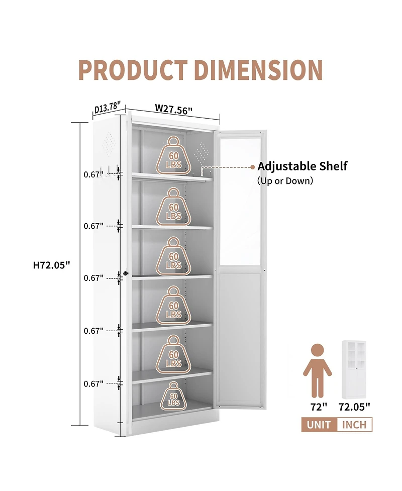 Boyel Living Storage Cabinet 5 Shelf Adjustable Steel Modern Tool Free Assembly