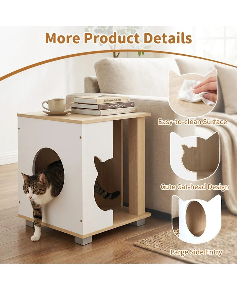 Hongge Semi-Enclosed Wooden Cat Condo with Head-Shaped Entry and Metal Legs