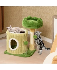 Hongge Compact Cat Tree with Plush Perch Cozy Condo and Sisal Scratching Posts