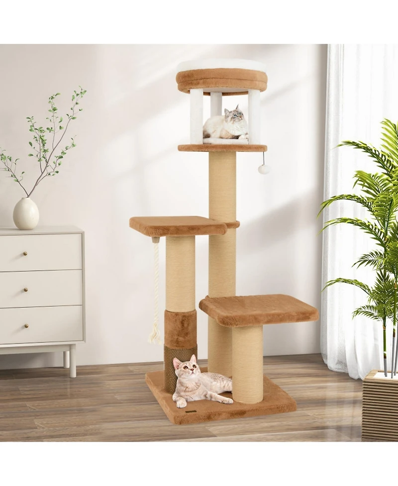 Hongge 65 Inch Cat Tree with Dual Padded Perches Removable Washable Bed and Self-Groomer