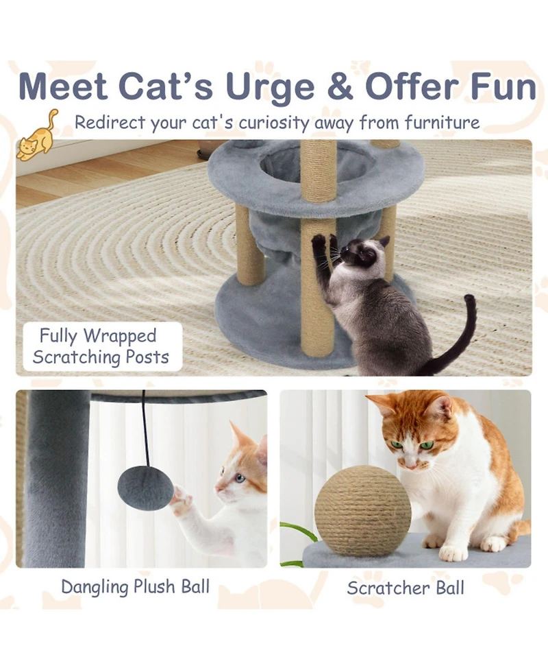 Hongge 47 Inch Cat Tower with Cozy Cat Nest Top Perch and Jute Scratching Posts