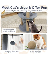 Hongge 47 Inch Cat Tower with Cozy Cat Nest Top Perch and Jute Scratching Posts