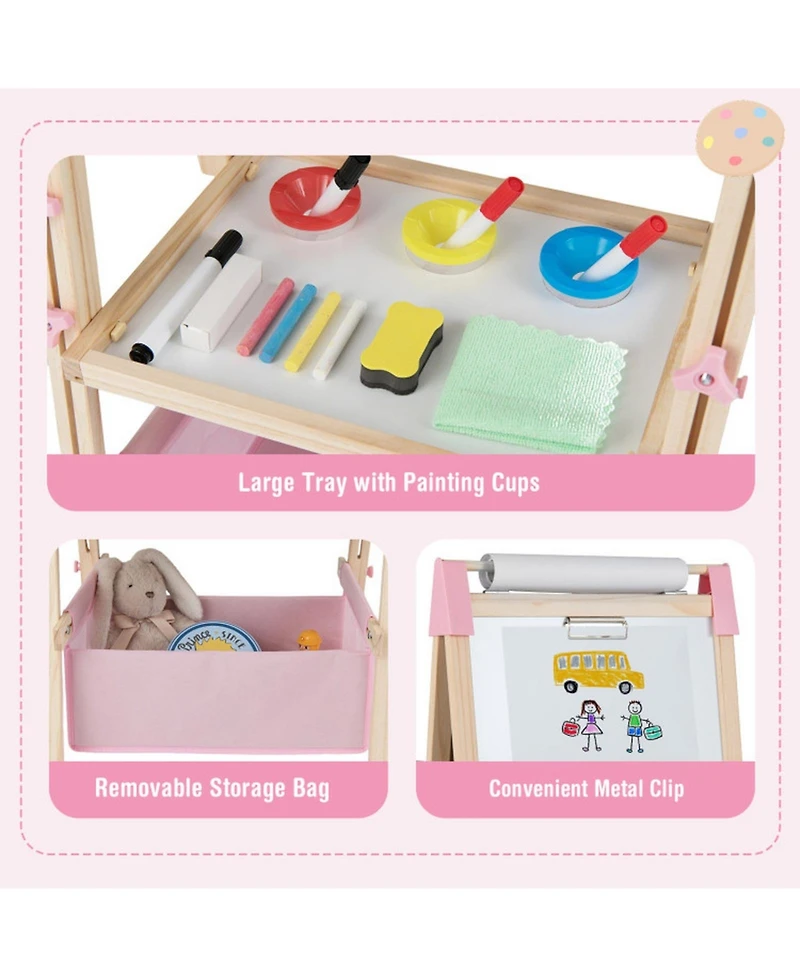 Hongge 3-in-1 Double-Sided Kids Art Easel with Chalkboard Whiteboard and 60 Accessories