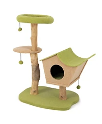 Hongge 43 Inch Wooden Cat Tree with Padded Top Perch Vented Condo and Jute Scratching Posts