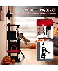 Hongge 75 Inch Gothic Cat Tree 6-Tier Cat Tower with 2 Condos and Top Perch for Large Cats