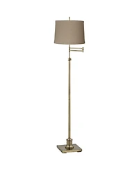 360 Lighting Swing Arm Floor Lamp 70" Tall Antique Brass Linen Drum Shade for Living Room Reading Bedroom Office