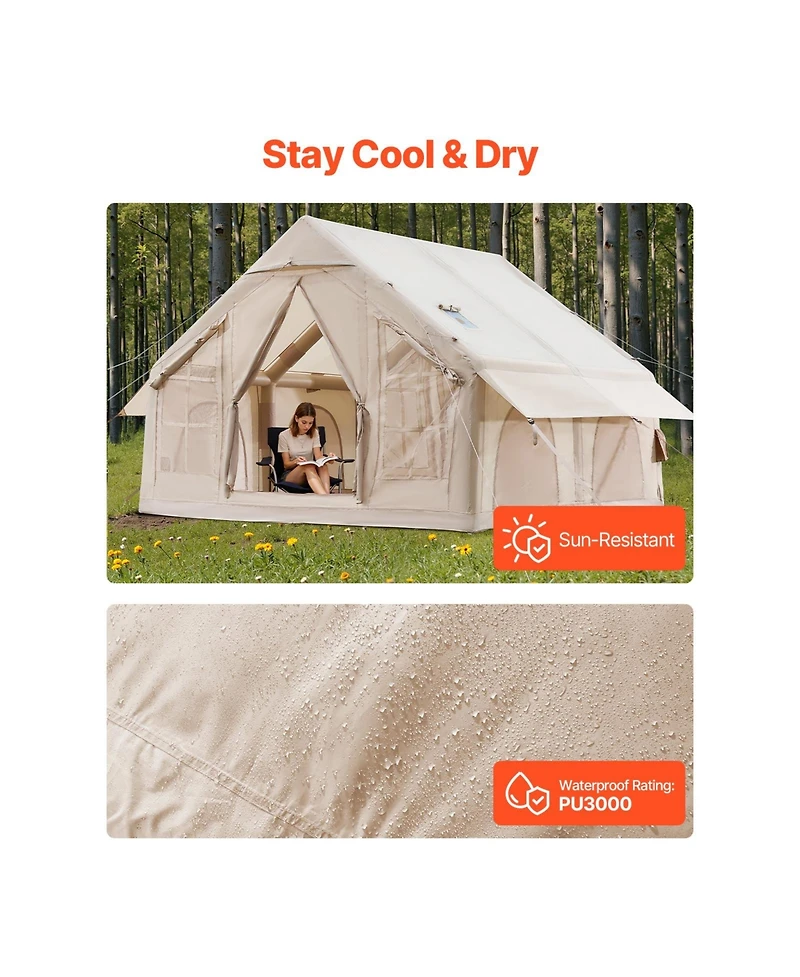 Sevorley Inflatable Camping Tent, 4-6 Person 4-Season Glamping Tent with Stove Jack