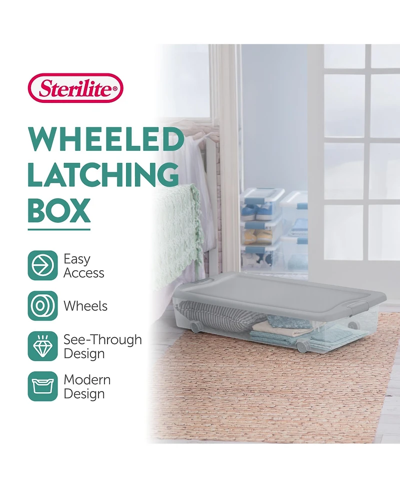 Sterilite 56 Qt Wheeled Under Bed Storage Container, Plastic Bin, 4 Pack