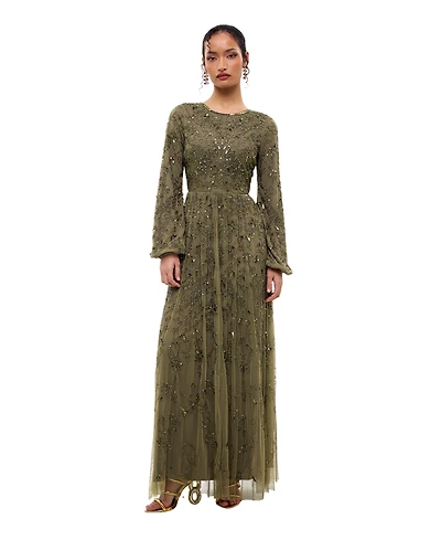 Maryisa Women's Modest Ebellished Sequins A Line Maxi Dress
