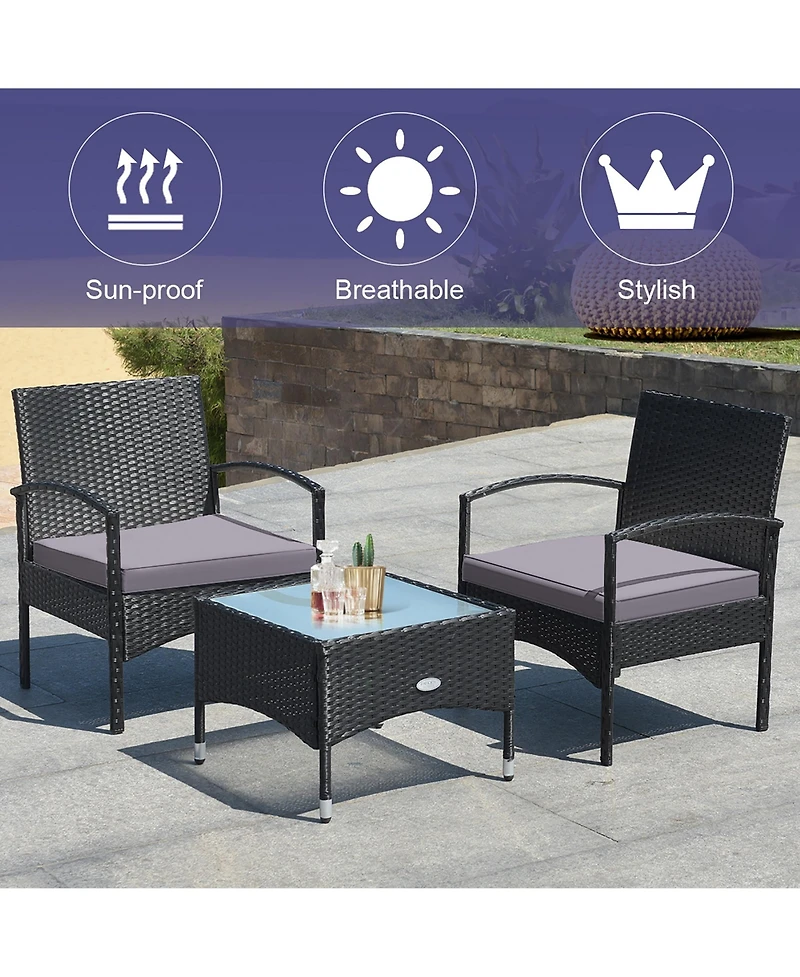 Costway Piece Patio Wicker Rattan Furniture Set Coffee Table and 2 Chair Cushion