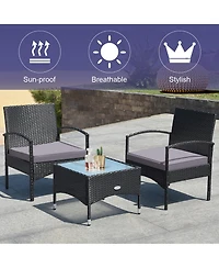 Costway Piece Patio Wicker Rattan Furniture Set Coffee Table and 2 Chair Cushion