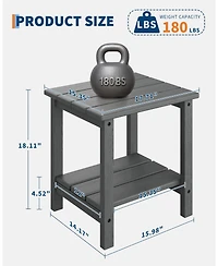 homfan 18" Hdpe Side Table – 2-Tier Outdoor End Table, Weather Resistant with Wood Grain for Patio, Backyard or Balcony