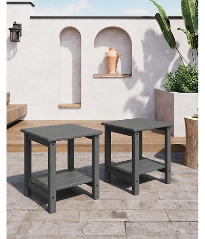 homfan 2-Pack 18" Adirondack Side Table – Hdpe 2-Tier Weather Resistant Square End Table for Patio, Poolside or Backyard