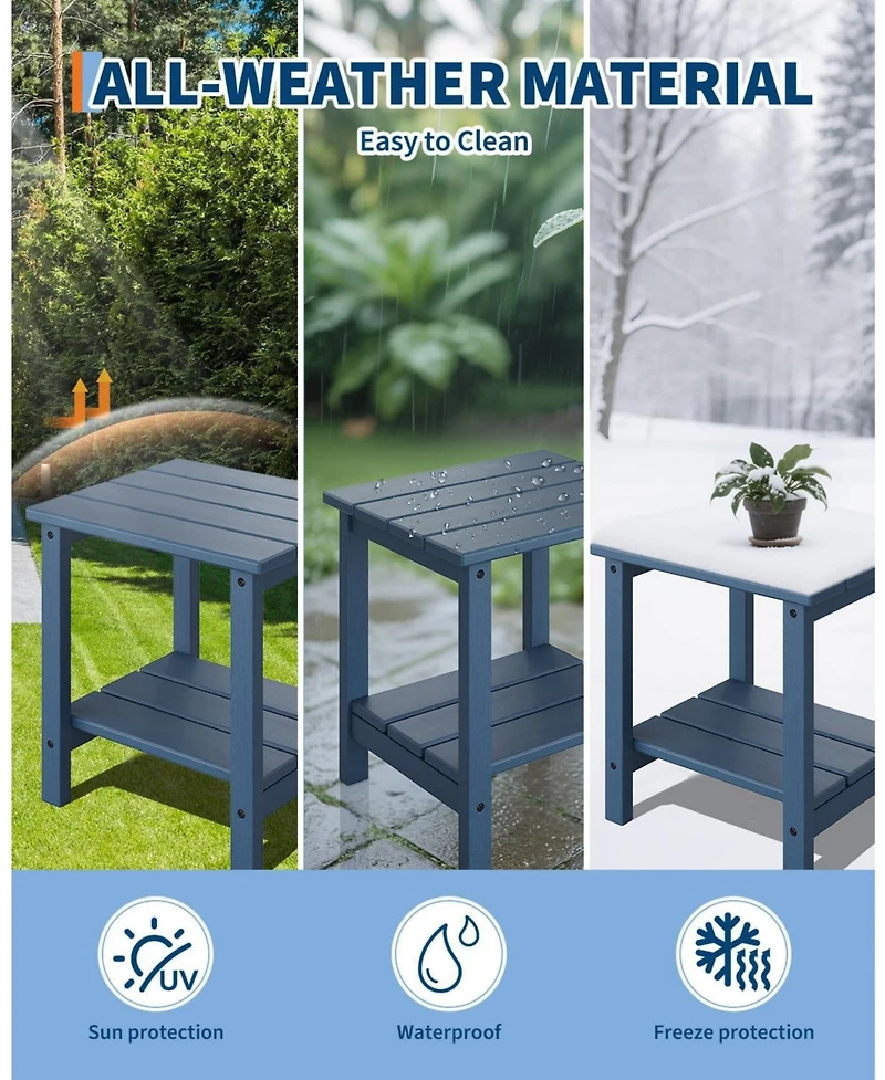 homfan Set of 2 Hdpe Side Table – 18"x15" 2-Tier Outdoor End Table for Patio, Pool or Backyard