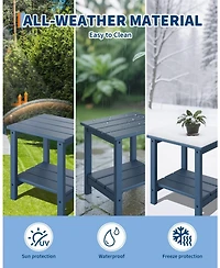 homfan Set of 2 Hdpe Side Table – 18"x15" 2-Tier Outdoor End Table for Patio, Pool or Backyard
