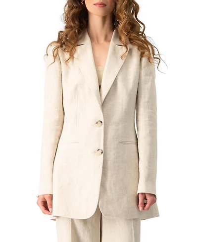 Ivonne Women's Tailored Linen Two-Button Blazer