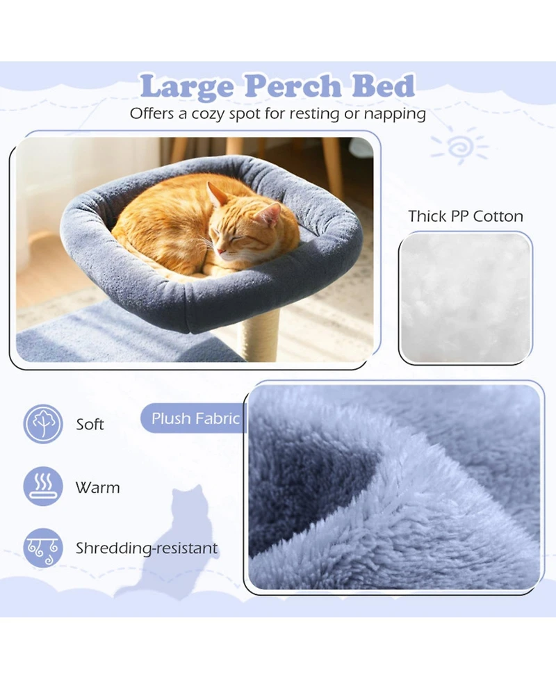 Hongge Small Cat Tree with Padded Top Perch Bottom Condo and Sisal Scratching Posts