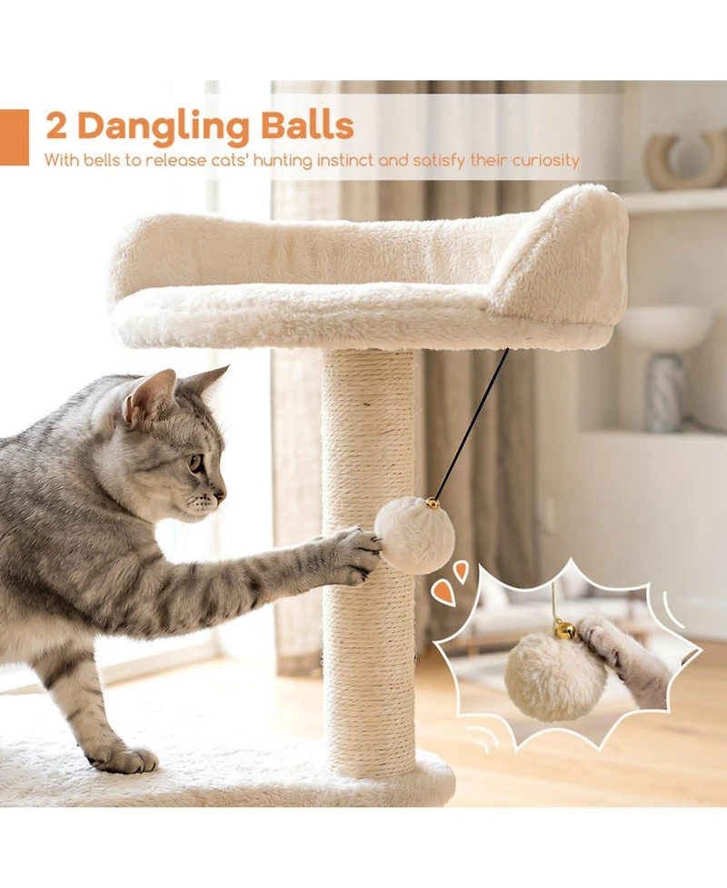 Hongge 43 Inch Cat Tree with Cozy Top Perch Condo and Sisal Scratching Posts