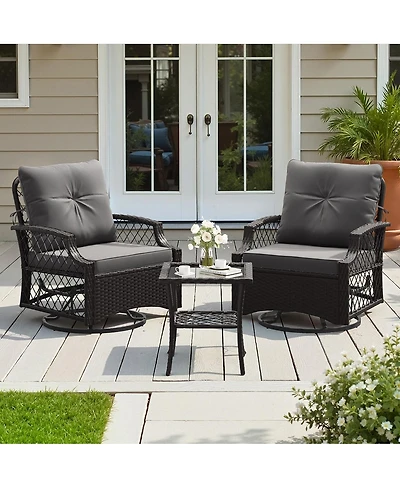 Asagikoiai 3 Piece Wicker Outdoor Patio Furniture Set with Swivel Glider Chairs and Side Table-Asagikoiai