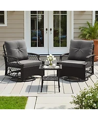 Asagikoiai 3 Piece Wicker Outdoor Patio Furniture Set with Swivel Glider Chairs and Side Table-Asagikoiai