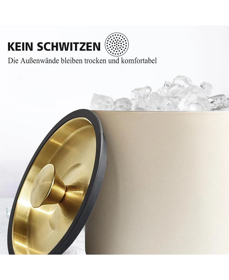 Piscifun Double Wall Stainless Steel Insulated Ice Bucket with Silicone Lid Strainer and Scoop for Parties Cocktail Bars