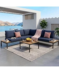 Asagikoiai 4 Piece Weather Resistant Outdoor Conversation Set with Cushions and Coffee Table-Asagikoiai