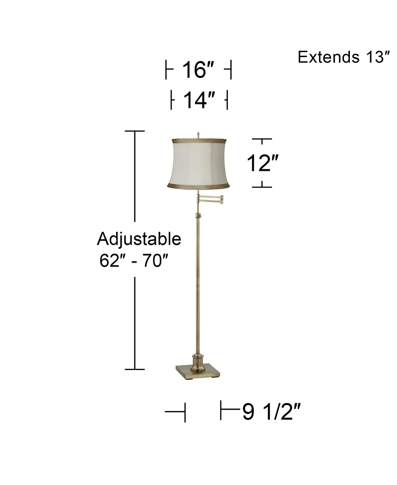 360 Lighting Swing Arm Floor Lamp Adjustable 70" Tall Antique Brass Linen Drum Shade for Living Room Reading Bedroom Office