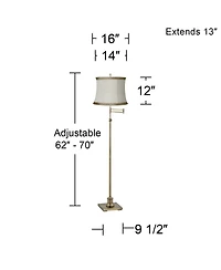 360 Lighting Swing Arm Floor Lamp Adjustable 70" Tall Antique Brass Linen Drum Shade for Living Room Reading Bedroom Office