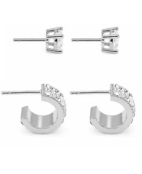 And Now This 2-Pc. Cubic Zirconia 18k Silver Plated Hoop and Stud Earrings Set, Macy's Exclusive