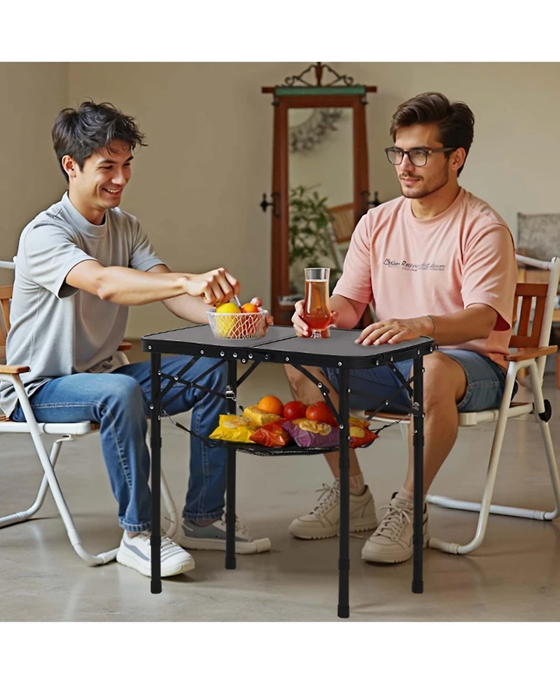 Sevorley Adjustable Height Folding Camping Table with Mesh Layer and Carry Handle