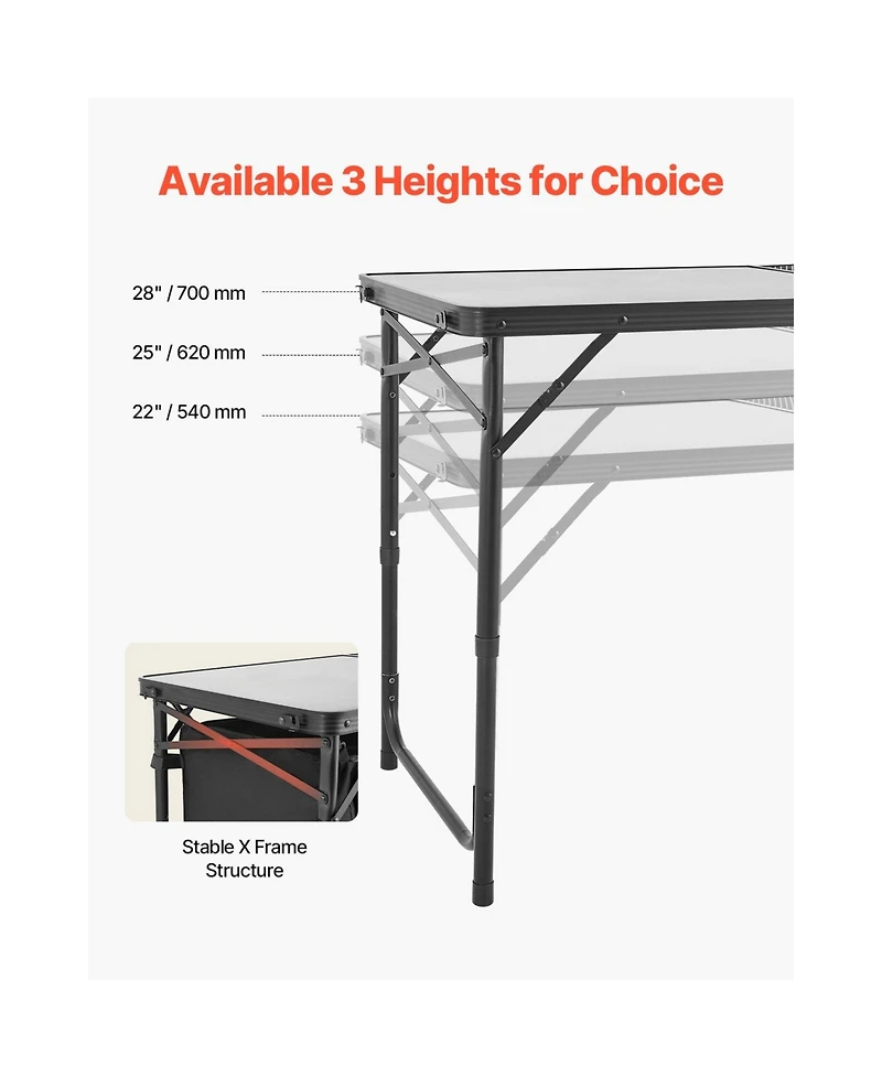Sevorley Lightweight Folding Camping Kitchen Table with 3 Adjustable Heights