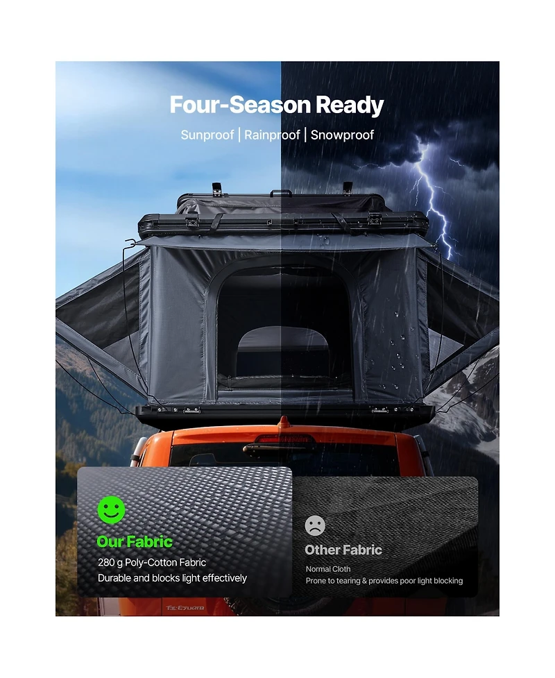 Sevorley Aluminum Hard Shell Rooftop Tent for 2-3 Person with Led Light, 2 Windows and Mattress