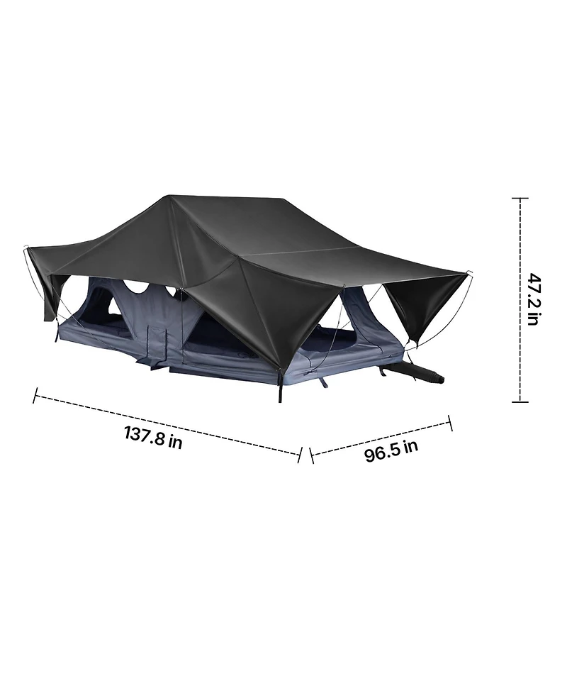 Sevorley Foldable Aluminum Rooftop Tent for 2-3 Person with Led Light, 10 Windows and Mattress