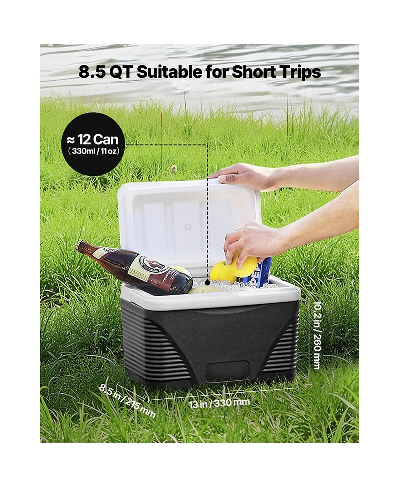 Sevorley Portable Hard Cooler, 8.5 qt, Holds 12 Cans, Insulated Ice Chest for Picnics