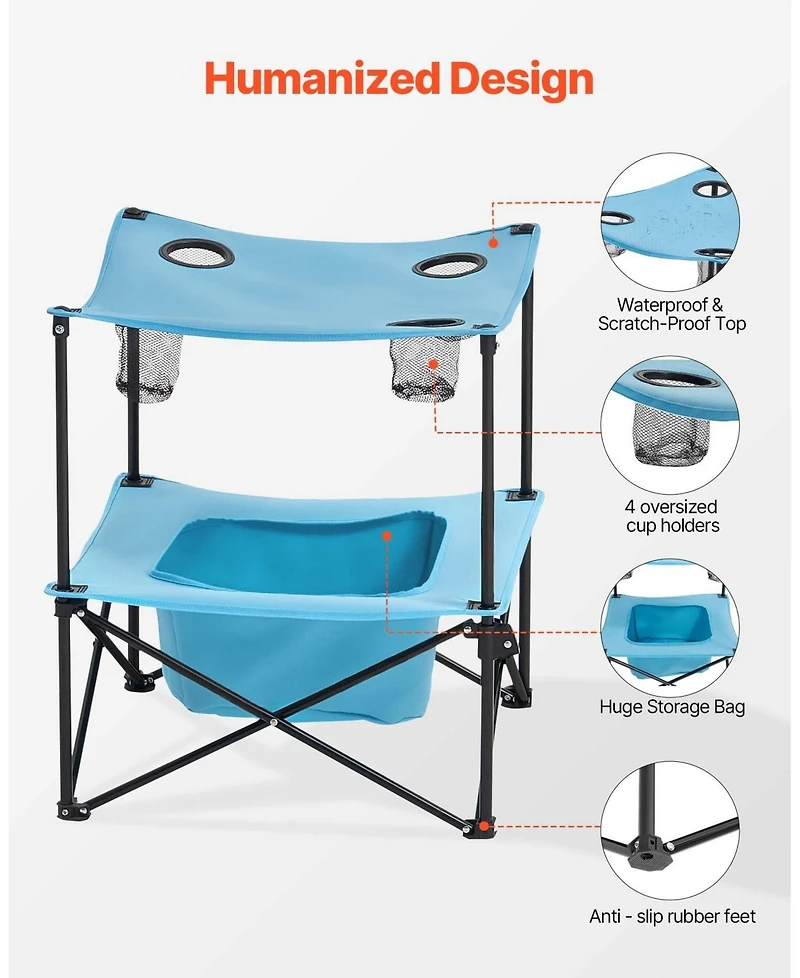 Sevorley Folding Camping Table with 4 Cup Holders and Carry Bag, Waterproof Oxford Beach Table