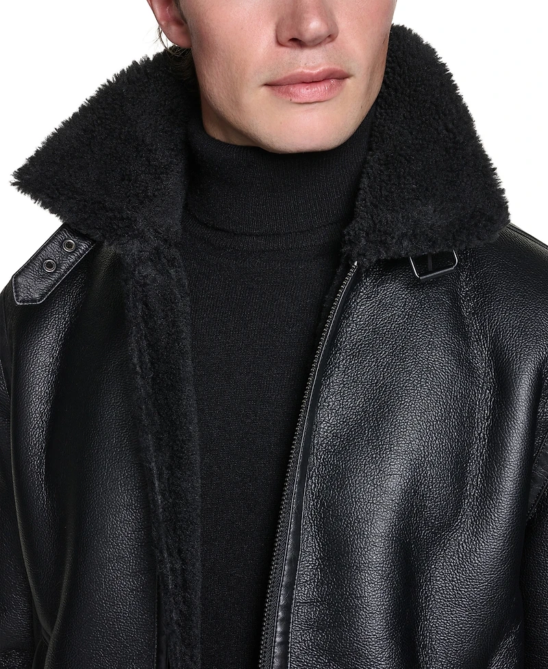 Karl Lagerfeld Paris Men's Faux Shearling Aviator Jacket