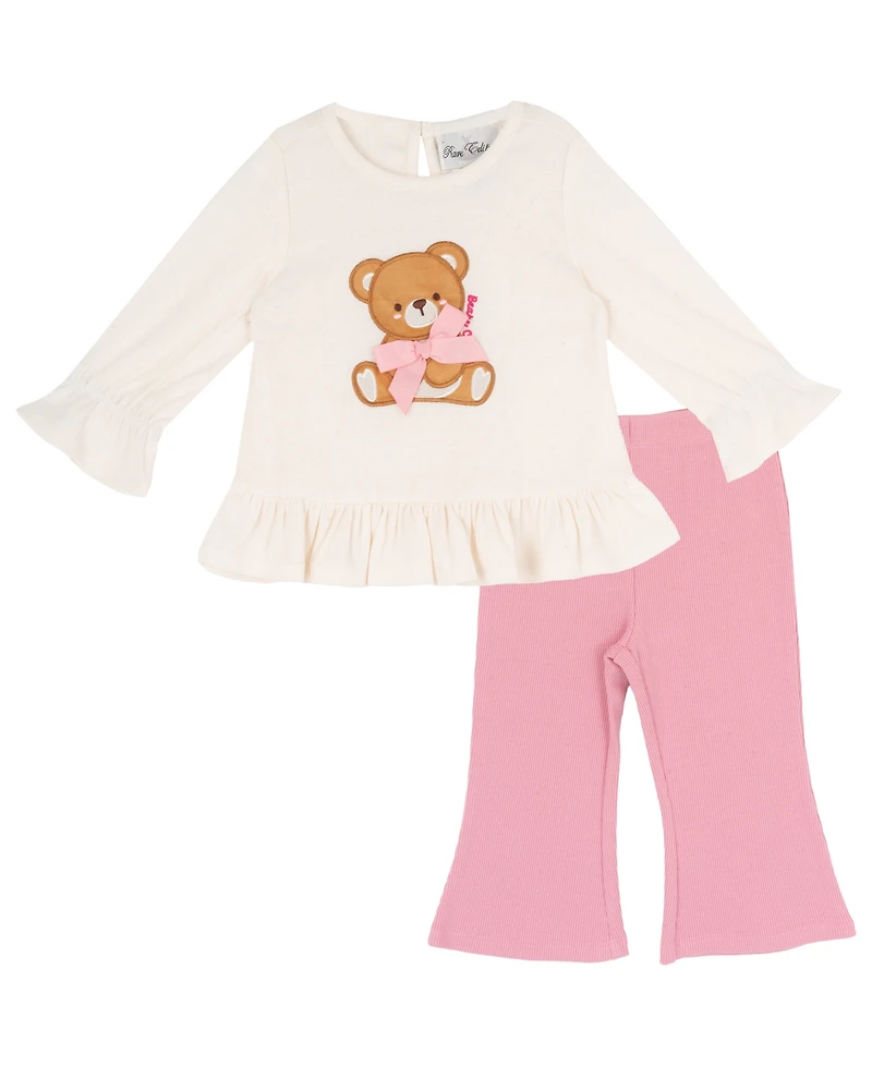 Rare Editions Baby Girls' Graphic Bear Top and Pants, 2-Piece Set